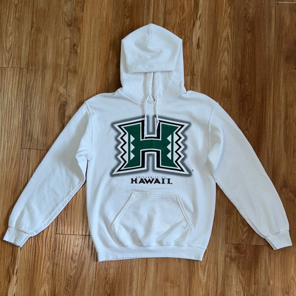 University of Hawaii White Hoodie with Green Accents